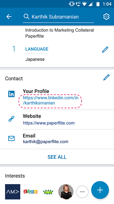 linkedin url from app