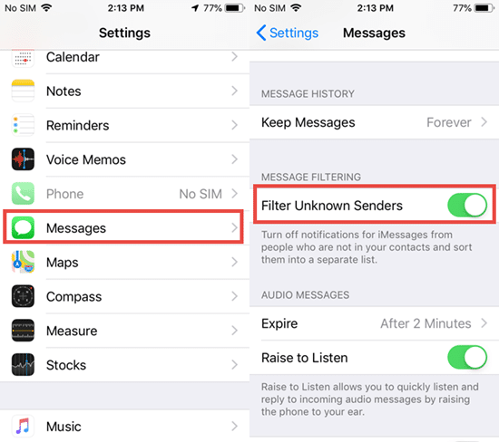 how to block spam messages on iphone 13